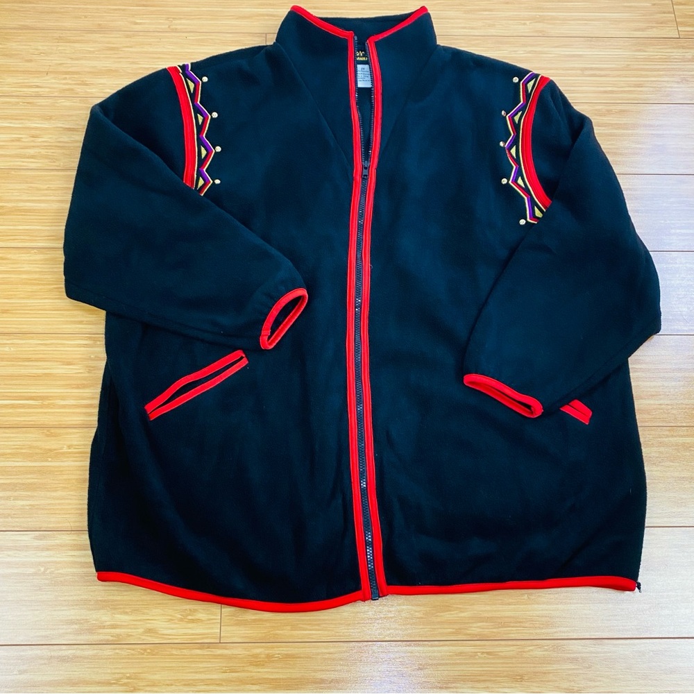 Bob Mackie Wearable Art Black Embroidered Soft Fleece Jacket Womens Size 2X